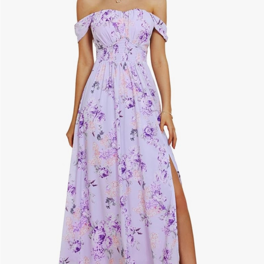 Floral Off-Shoulder Lavender Dress